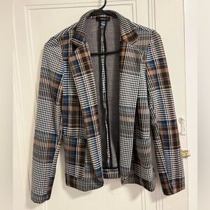 Aqua Women's Checkered Blazer - Black, Brown, Blue